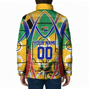 Personalized South Africa Football Springbok Padded Jacket Bafana Bafana Rainbow Nation Flag Colors