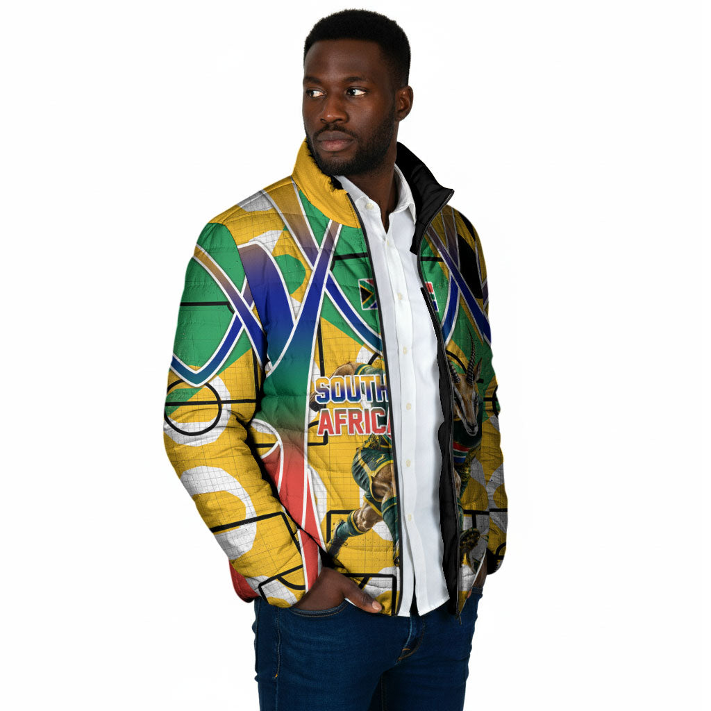 Personalized South Africa Football Springbok Padded Jacket Bafana Bafana Rainbow Nation Flag Colors