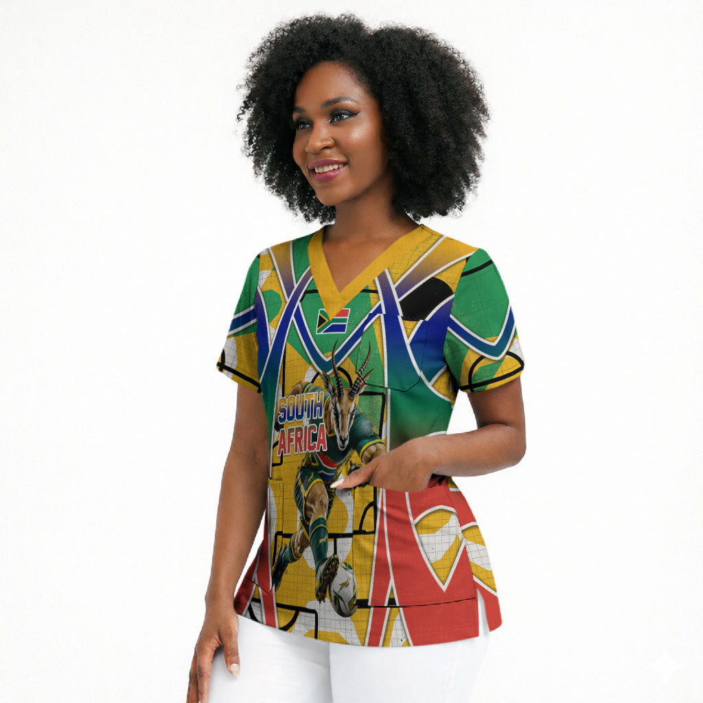 Personalized South Africa Football Springbok Scrub Top Bafana Bafana Rainbow Nation Flag Colors