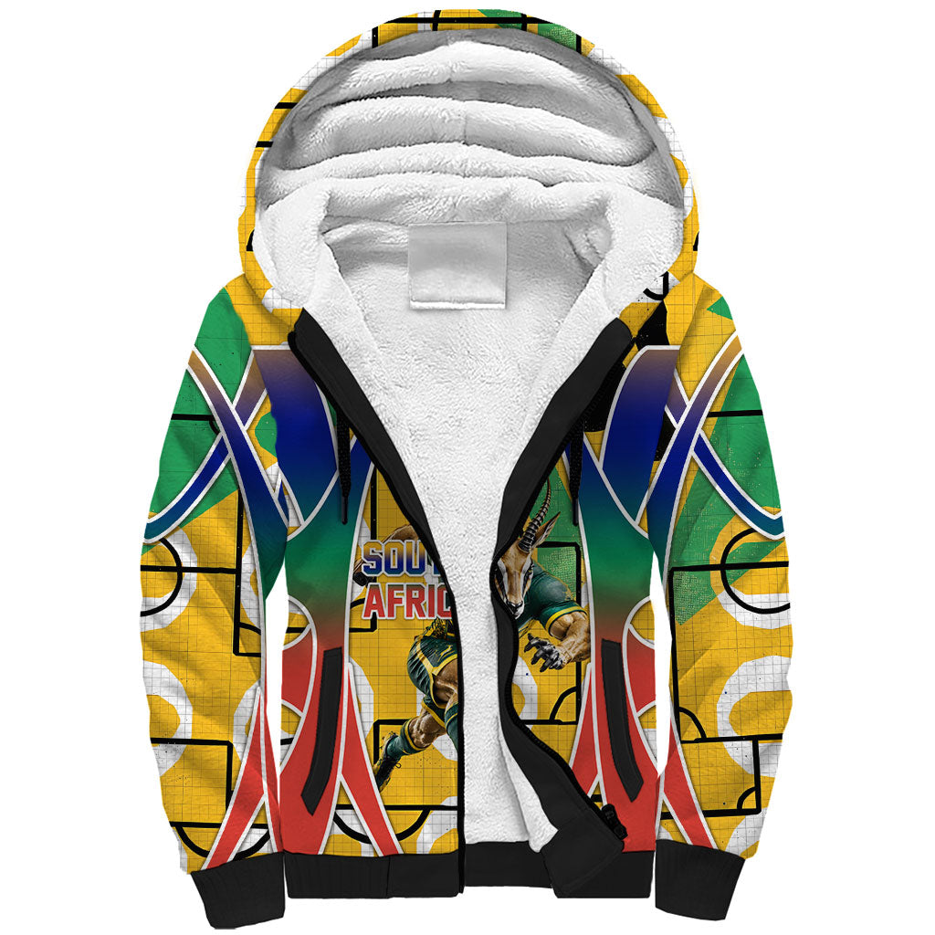 Personalized South Africa Football Springbok Sherpa Hoodie Bafana Bafana Rainbow Nation Flag Colors