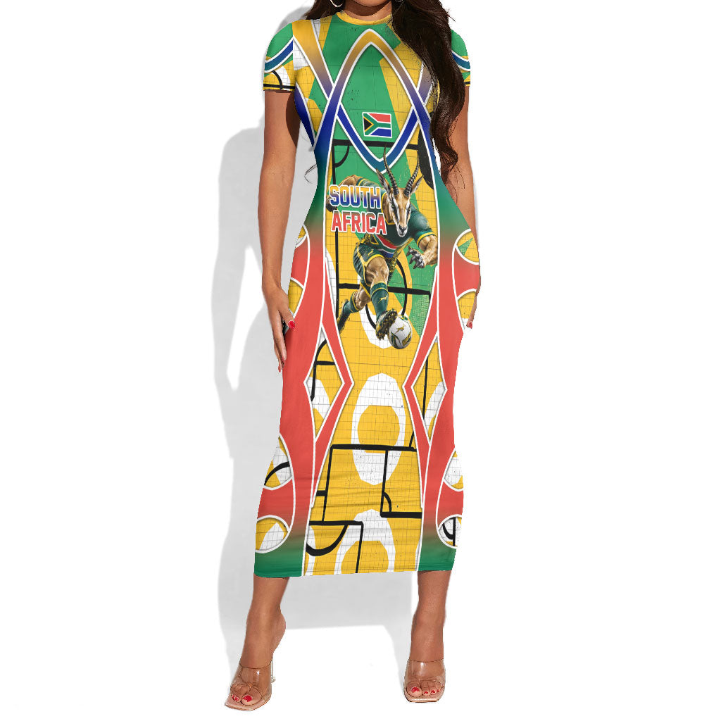 Personalized South Africa Football Springbok Short Sleeve Bodycon Dress Bafana Bafana Rainbow Nation Flag Colors