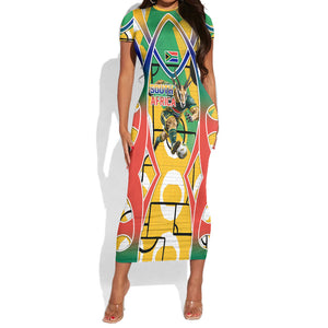 Personalized South Africa Football Springbok Short Sleeve Bodycon Dress Bafana Bafana Rainbow Nation Flag Colors