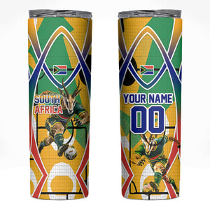 Personalized South Africa Football Springbok Skinny Tumbler Bafana Bafana Rainbow Nation Flag Colors