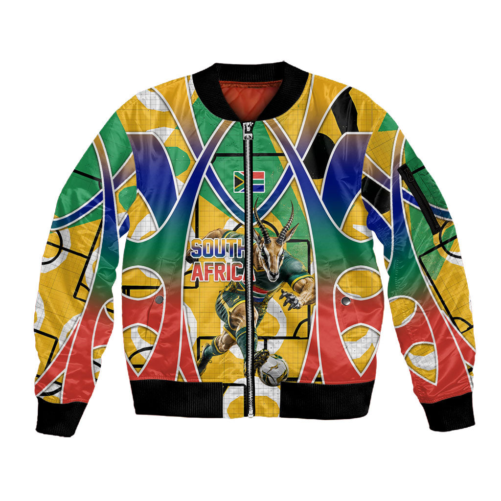 Personalized South Africa Football Springbok Sleeve Zip Bomber Jacket Bafana Bafana Rainbow Nation Flag Colors