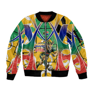 Personalized South Africa Football Springbok Sleeve Zip Bomber Jacket Bafana Bafana Rainbow Nation Flag Colors