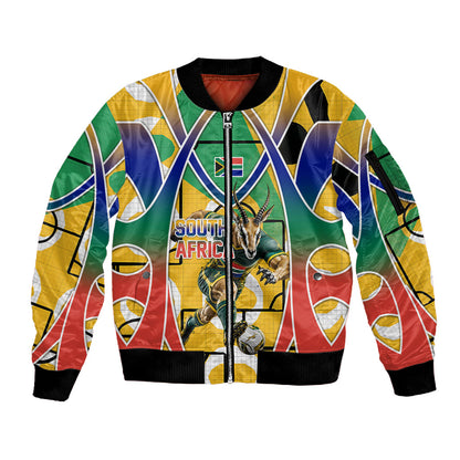 Personalized South Africa Football Springbok Sleeve Zip Bomber Jacket Bafana Bafana Rainbow Nation Flag Colors