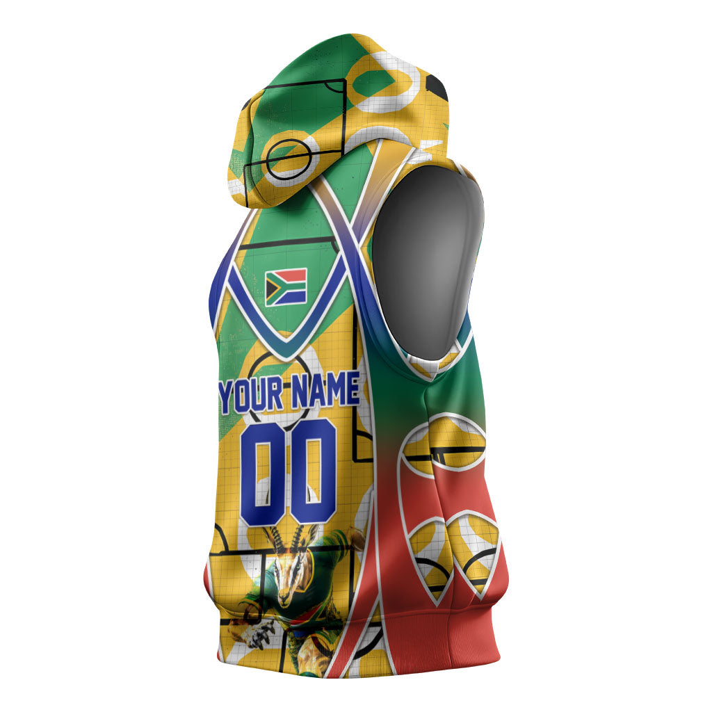 Personalized South Africa Football Springbok Sleeveless Hoodie Bafana Bafana Rainbow Nation Flag Colors