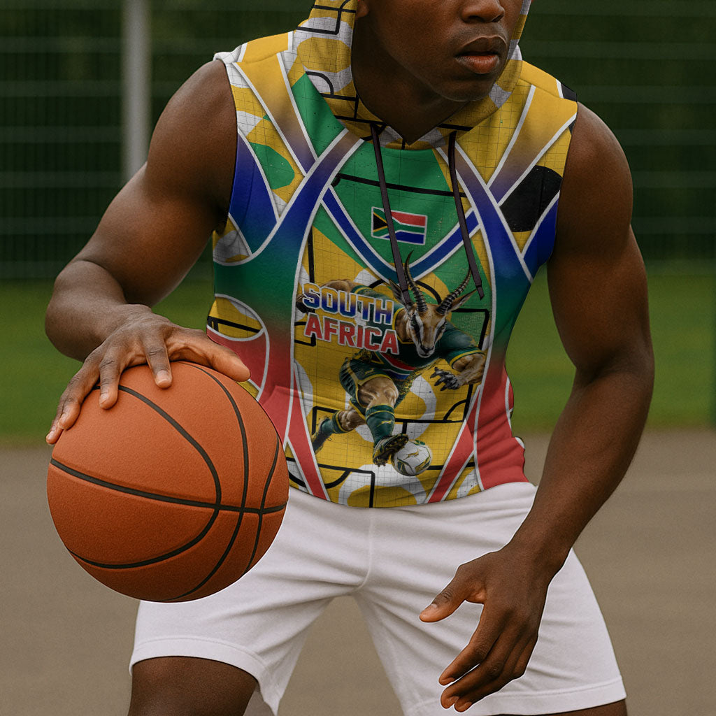 Personalized South Africa Football Springbok Sleeveless Hoodie Bafana Bafana Rainbow Nation Flag Colors