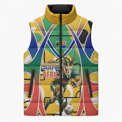 Personalized South Africa Football Springbok Sleeveless Puffer Jacket Bafana Bafana Rainbow Nation Flag Colors