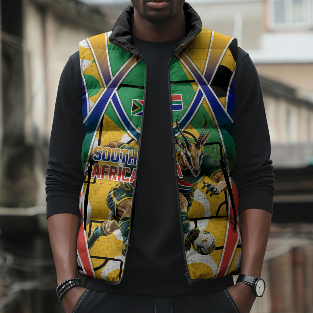 Personalized South Africa Football Springbok Sleeveless Puffer Jacket Bafana Bafana Rainbow Nation Flag Colors