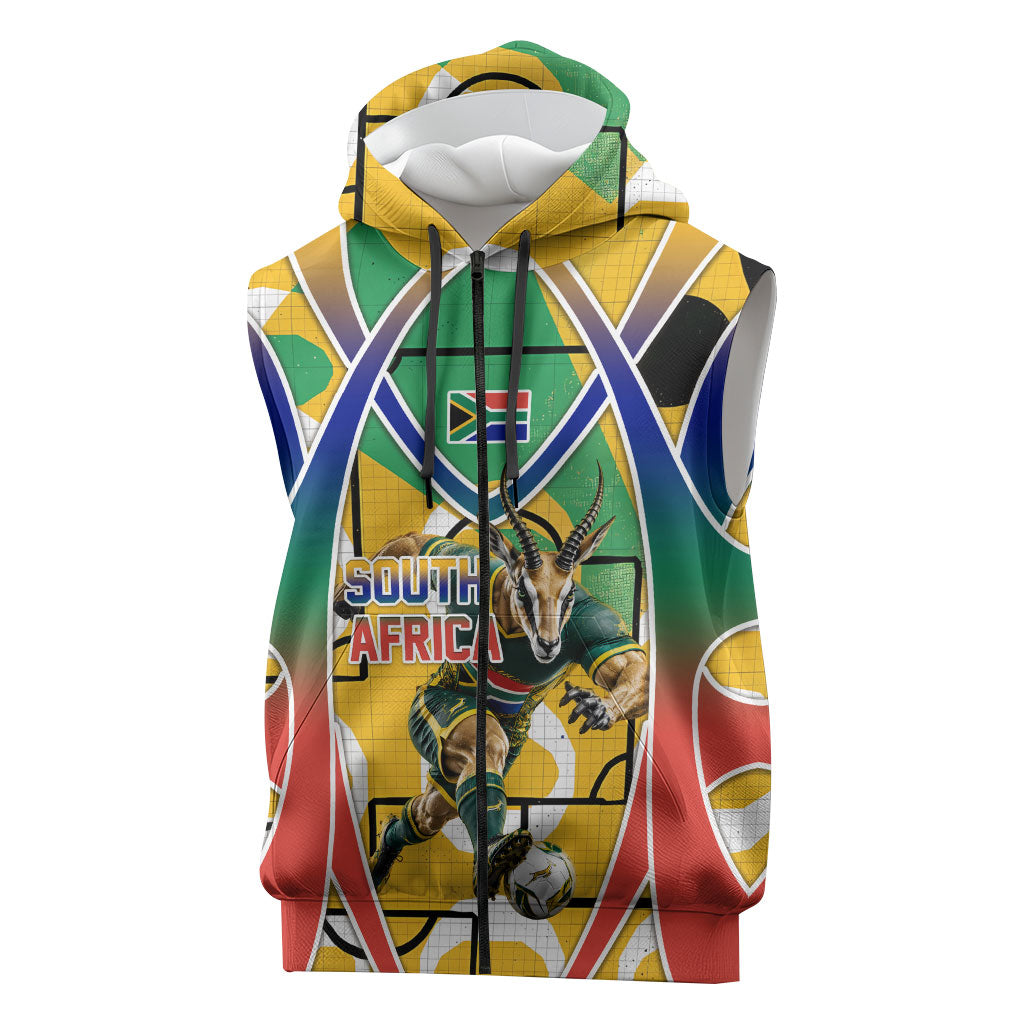 Personalized South Africa Football Springbok Sleeveless Zip Hoodie Bafana Bafana Rainbow Nation Flag Colors