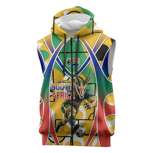 Personalized South Africa Football Springbok Sleeveless Zip Hoodie Bafana Bafana Rainbow Nation Flag Colors