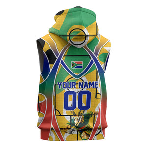 Personalized South Africa Football Springbok Sleeveless Zip Hoodie Bafana Bafana Rainbow Nation Flag Colors