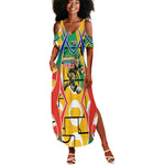 Personalized South Africa Football Springbok Summer Maxi Dress Bafana Bafana Rainbow Nation Flag Colors