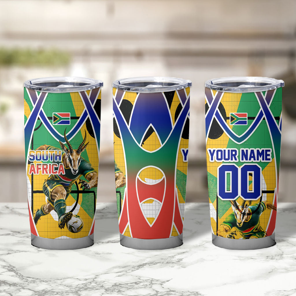 Personalized South Africa Football Springbok Tumbler Cup Bafana Bafana Rainbow Nation Flag Colors