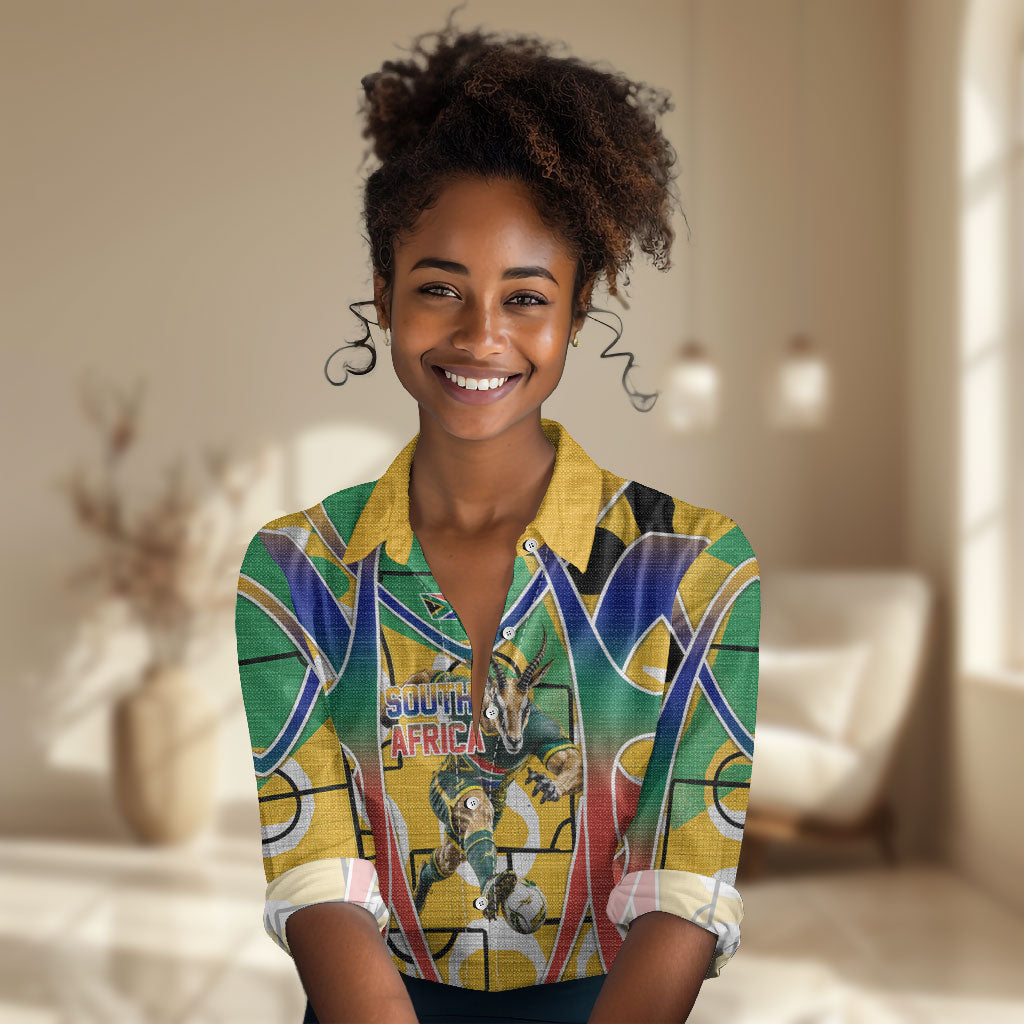 Personalized South Africa Football Springbok Women Casual Shirt Bafana Bafana Rainbow Nation Flag Colors