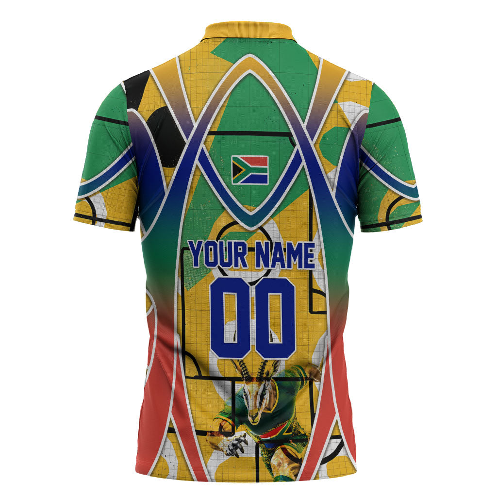 Personalized South Africa Football Springbok Zipper Polo Shirt Bafana Bafana Rainbow Nation Flag Colors