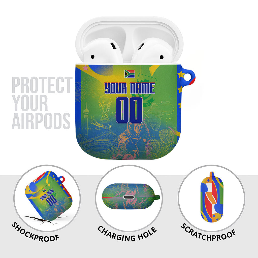 Personalized South Africa Football AirPods Case Springbok Champion Soccer Mascot Protea