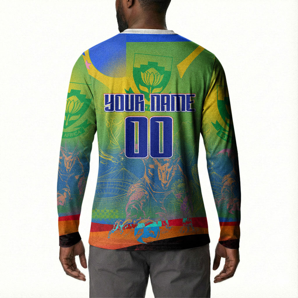 Personalized South Africa Football Button Sweatshirt Springbok Champion Soccer Mascot Protea