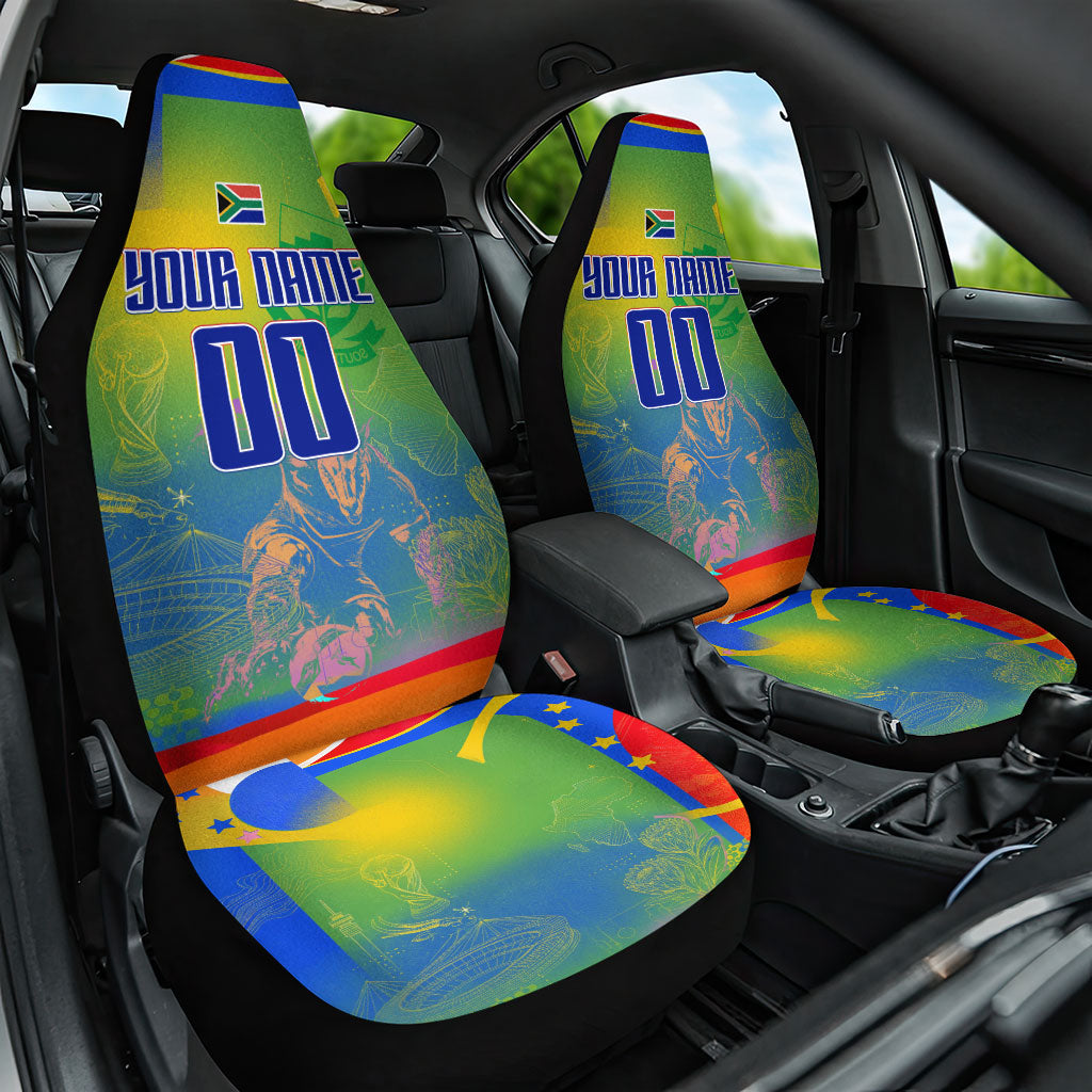 Personalized South Africa Football Car Seat Cover Springbok Champion Soccer Mascot Protea