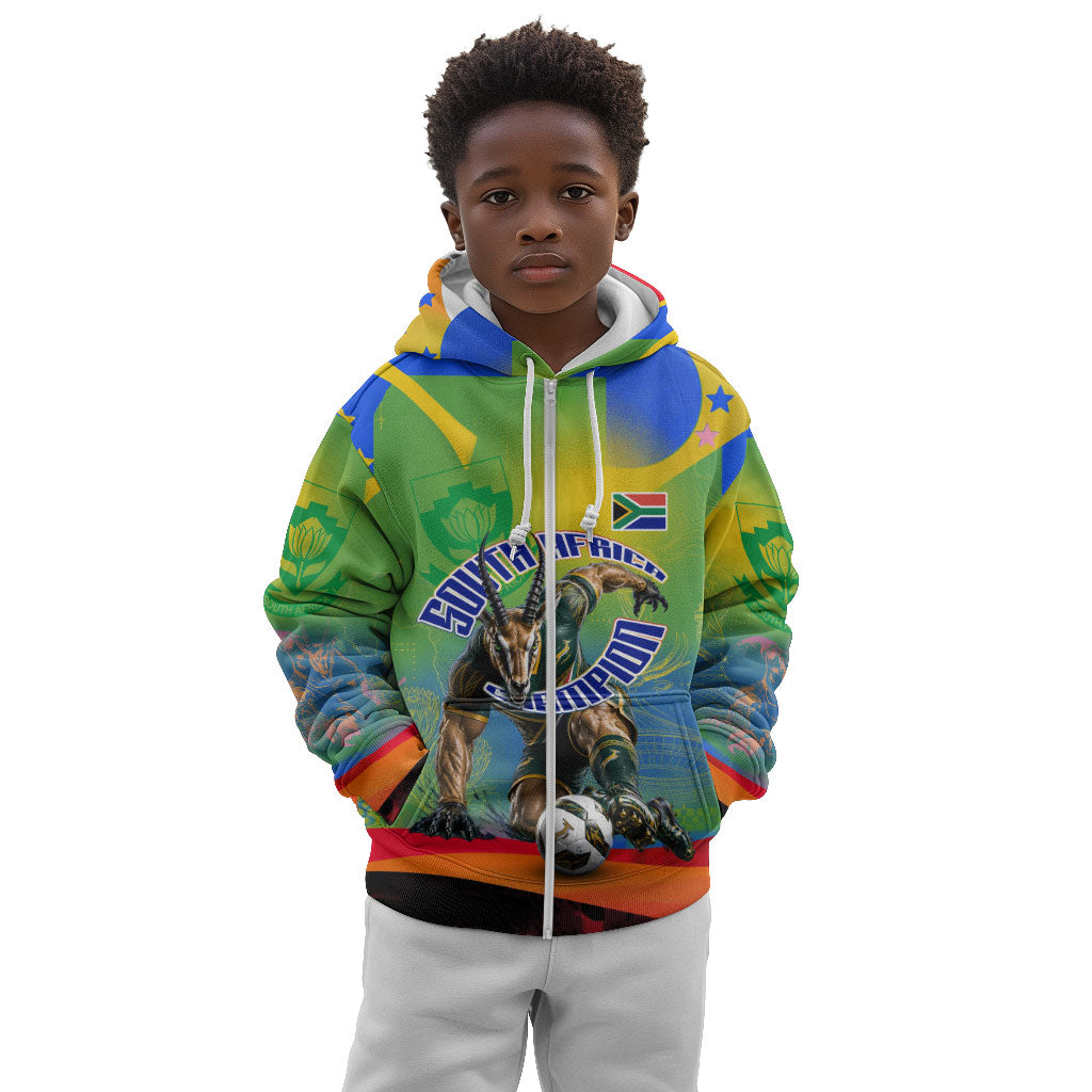 Personalized South Africa Football Kid Hoodie Springbok Champion Soccer Mascot Protea