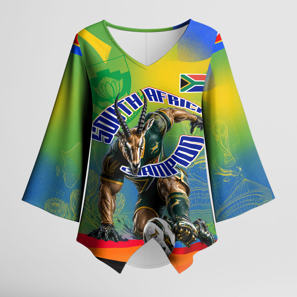 Personalized South Africa Football Kimono Sleeve Blouse Springbok Champion Soccer Mascot Protea