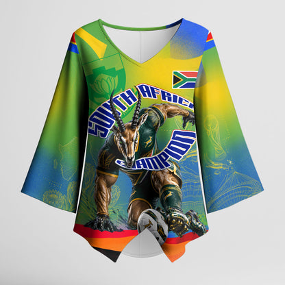 Personalized South Africa Football Kimono Sleeve Blouse Springbok Champion Soccer Mascot Protea