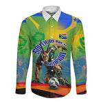 Personalized South Africa Football Long Sleeve Button Shirt Springbok Champion Soccer Mascot Protea