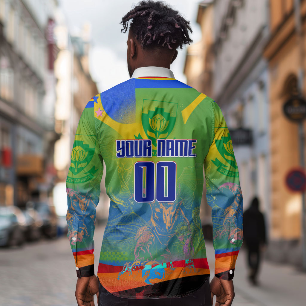 Personalized South Africa Football Long Sleeve Button Shirt Springbok Champion Soccer Mascot Protea