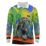 Personalized South Africa Football Long Sleeve Polo Shirt Springbok Champion Soccer Mascot Protea