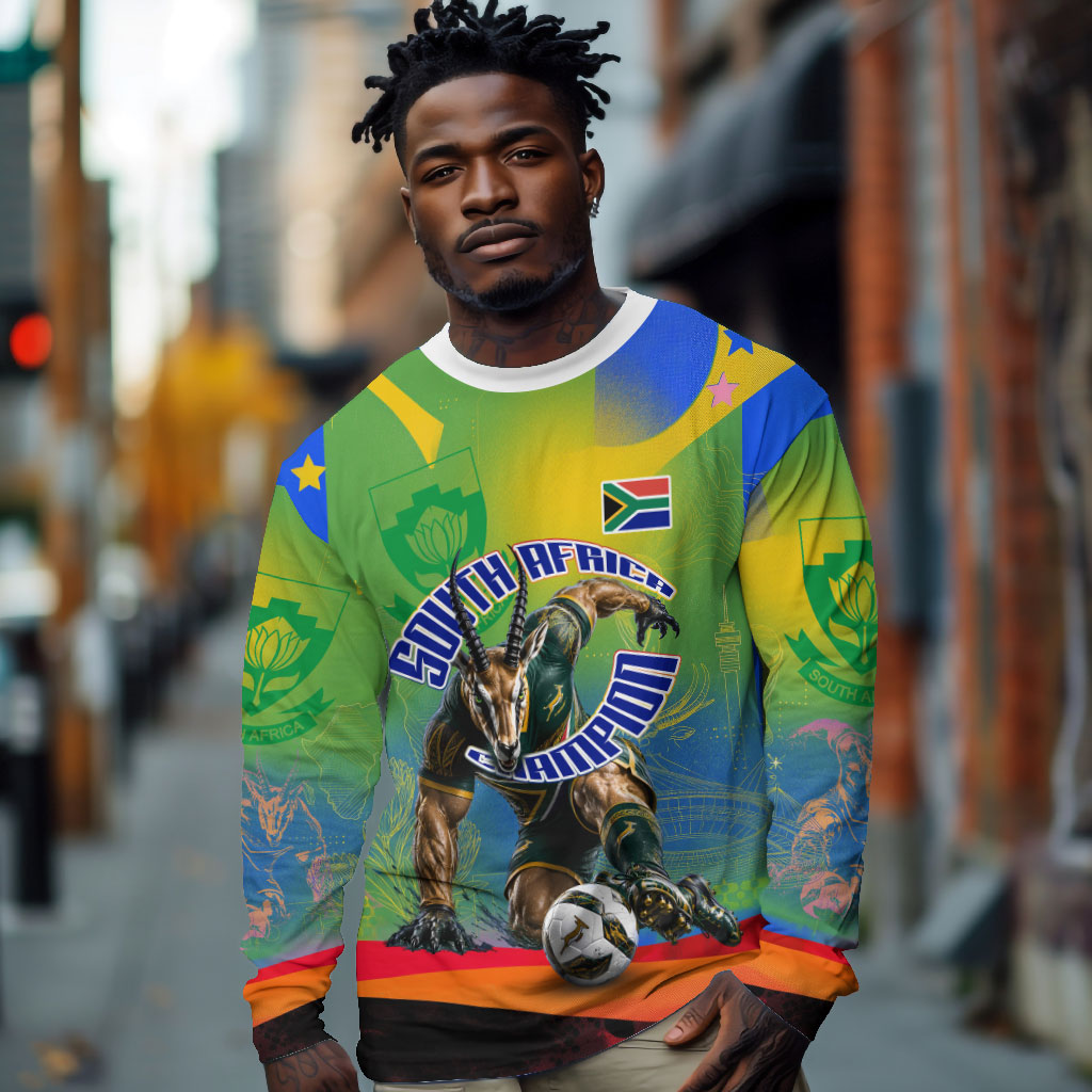 Personalized South Africa Football Long Sleeve Shirt Springbok Champion Soccer Mascot Protea