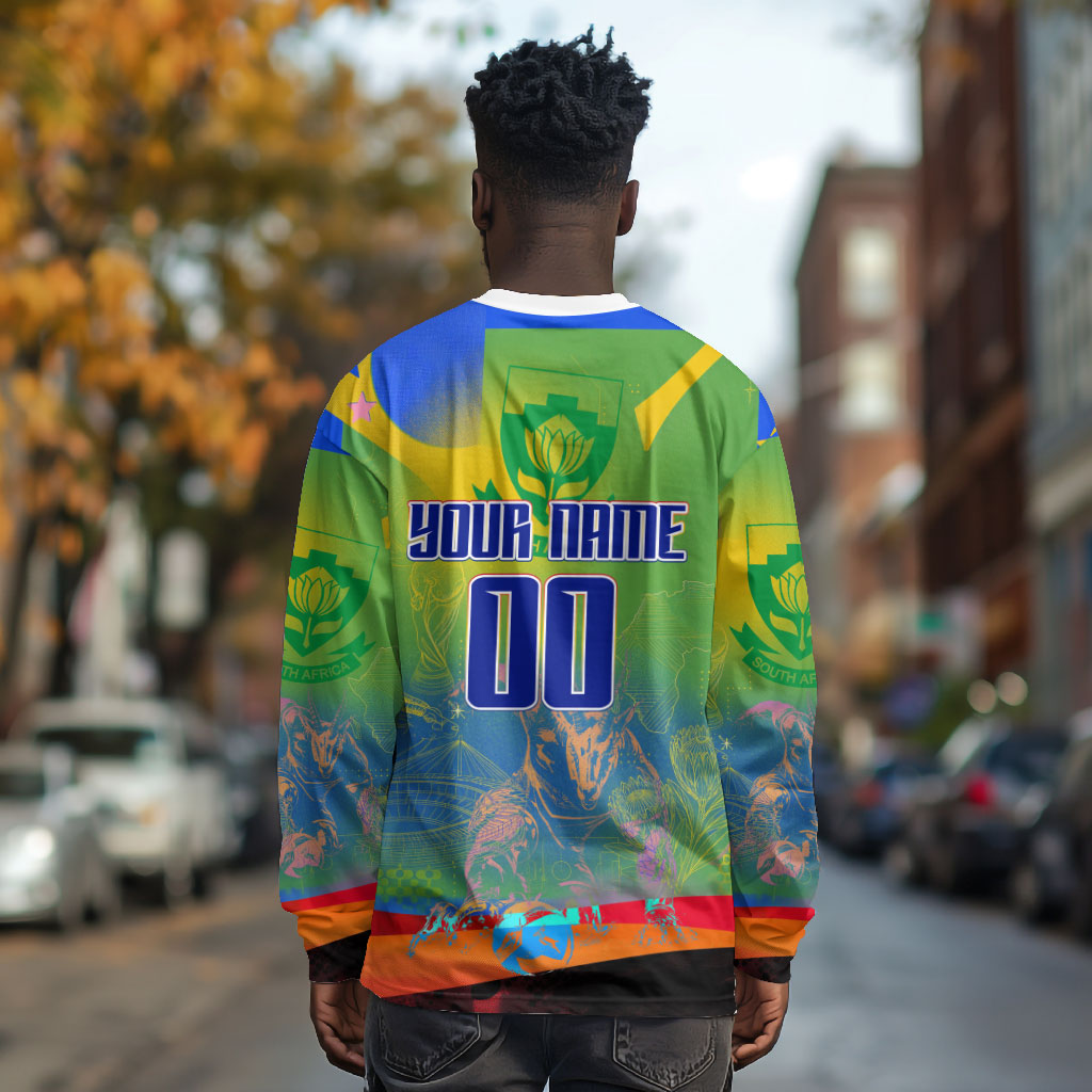 Personalized South Africa Football Long Sleeve Shirt Springbok Champion Soccer Mascot Protea