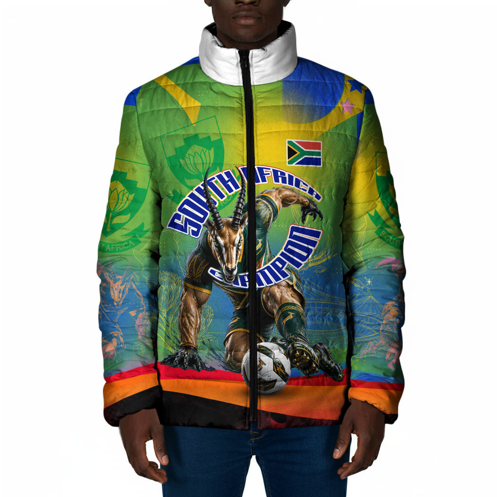 Personalized South Africa Football Padded Jacket Springbok Champion Soccer Mascot Protea