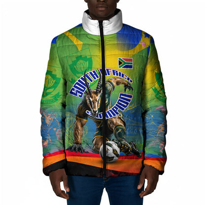 Personalized South Africa Football Padded Jacket Springbok Champion Soccer Mascot Protea