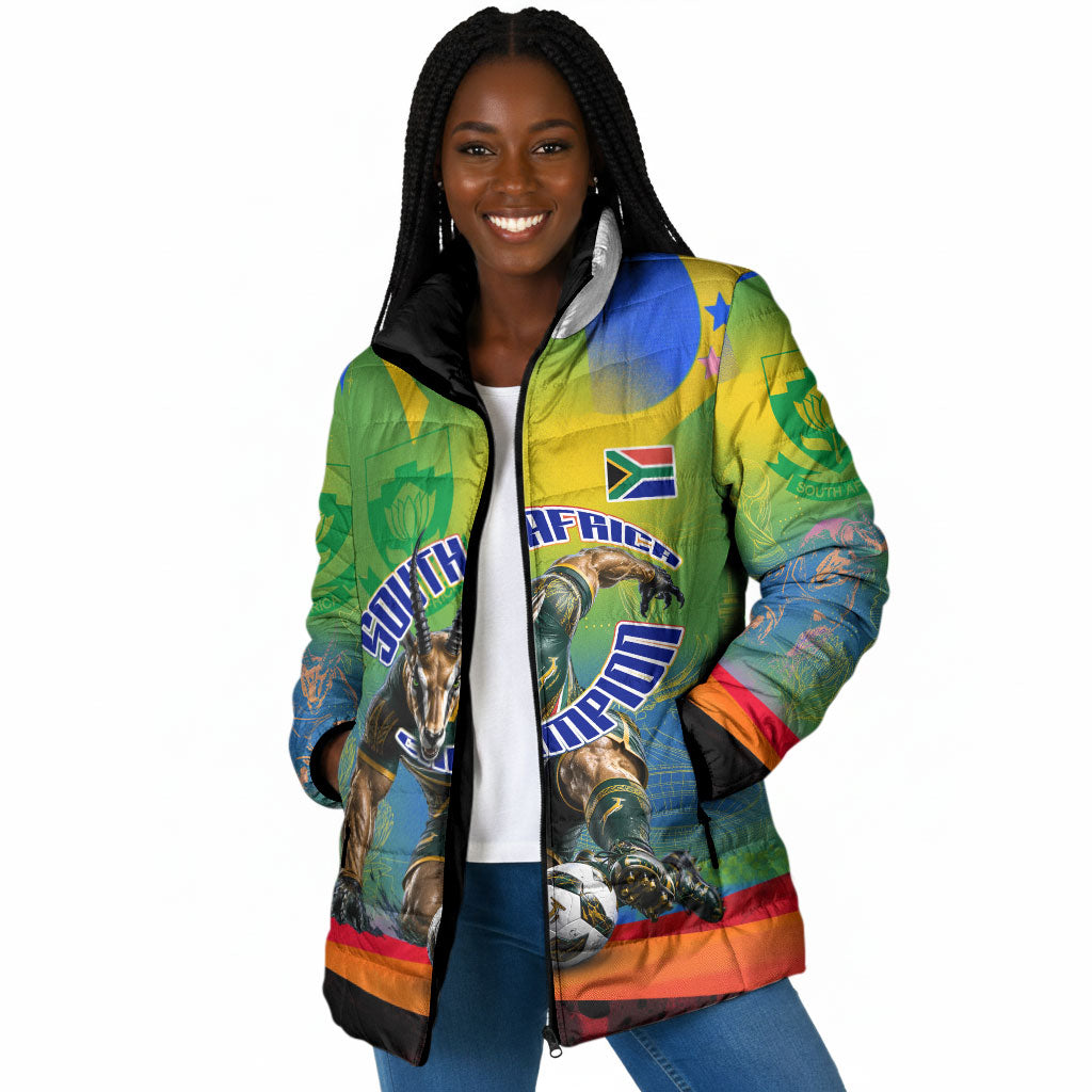 Personalized South Africa Football Padded Jacket Springbok Champion Soccer Mascot Protea