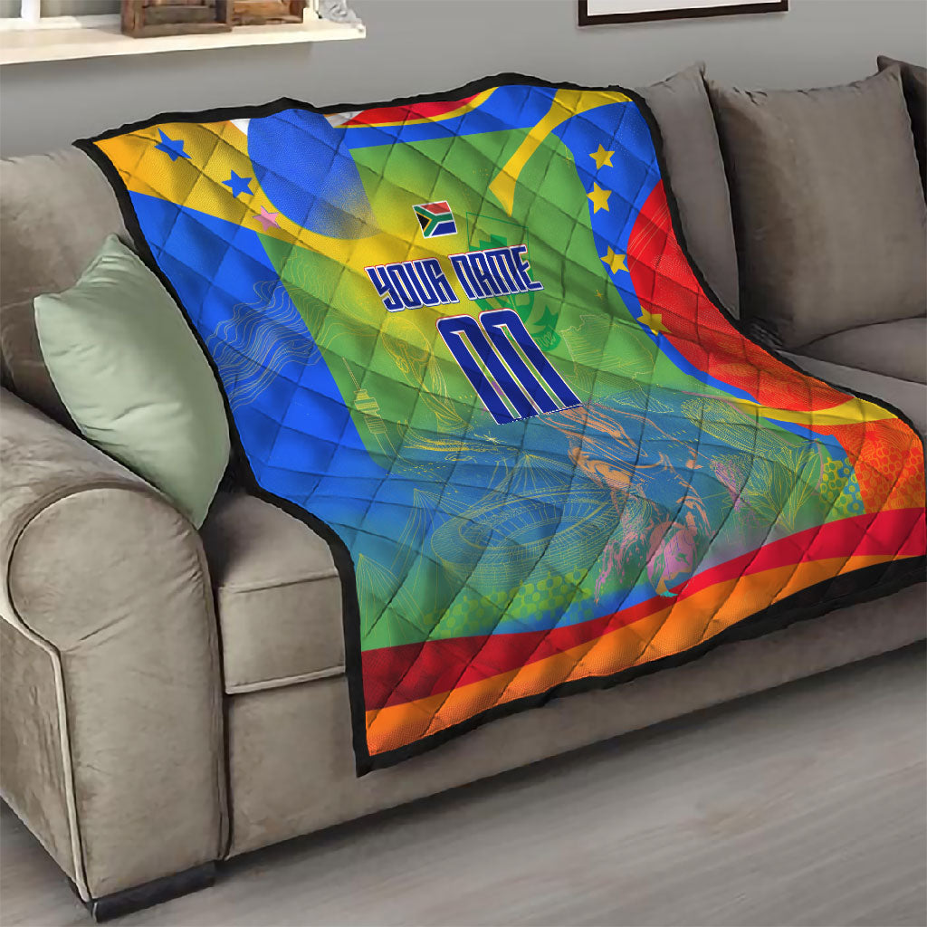 Personalized South Africa Football Quilt Springbok Champion Soccer Mascot Protea