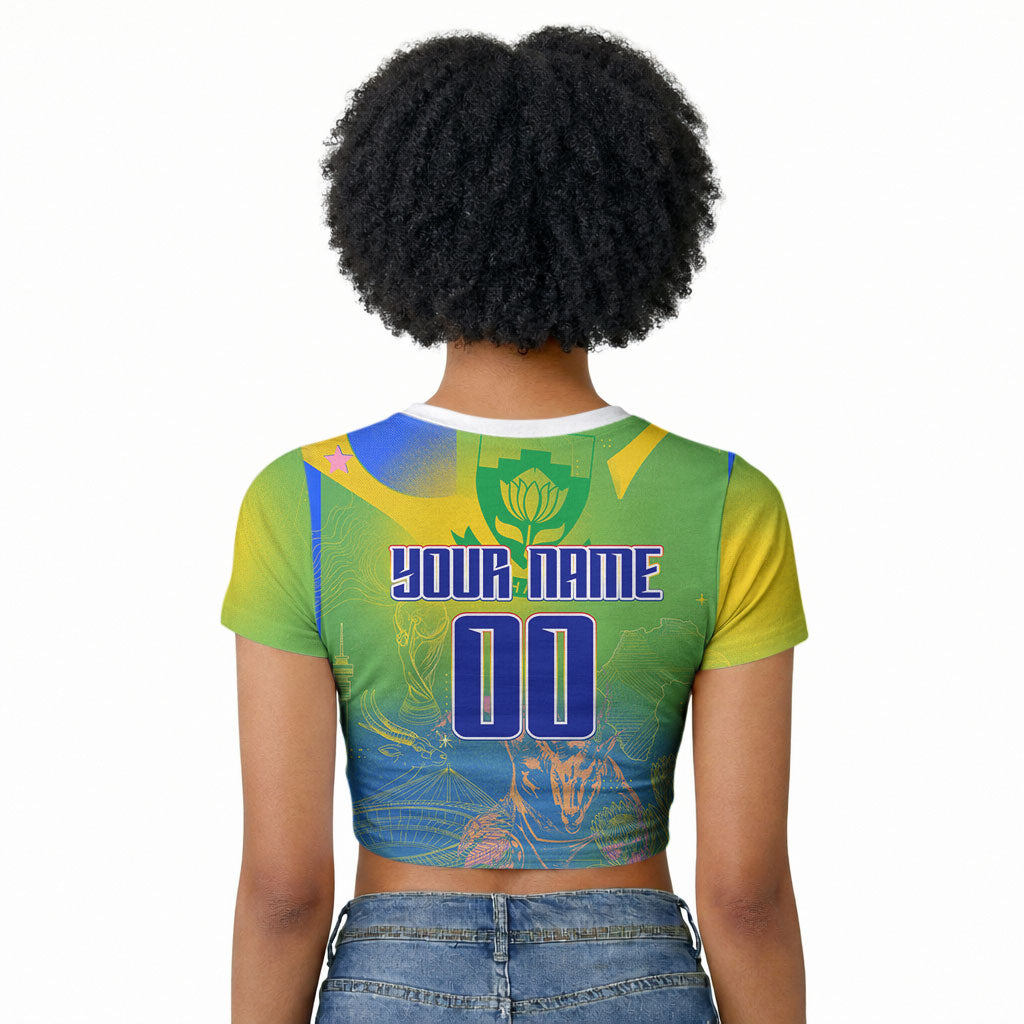 Personalized South Africa Football Raglan Cropped T shirt Springbok Champion Soccer Mascot Protea