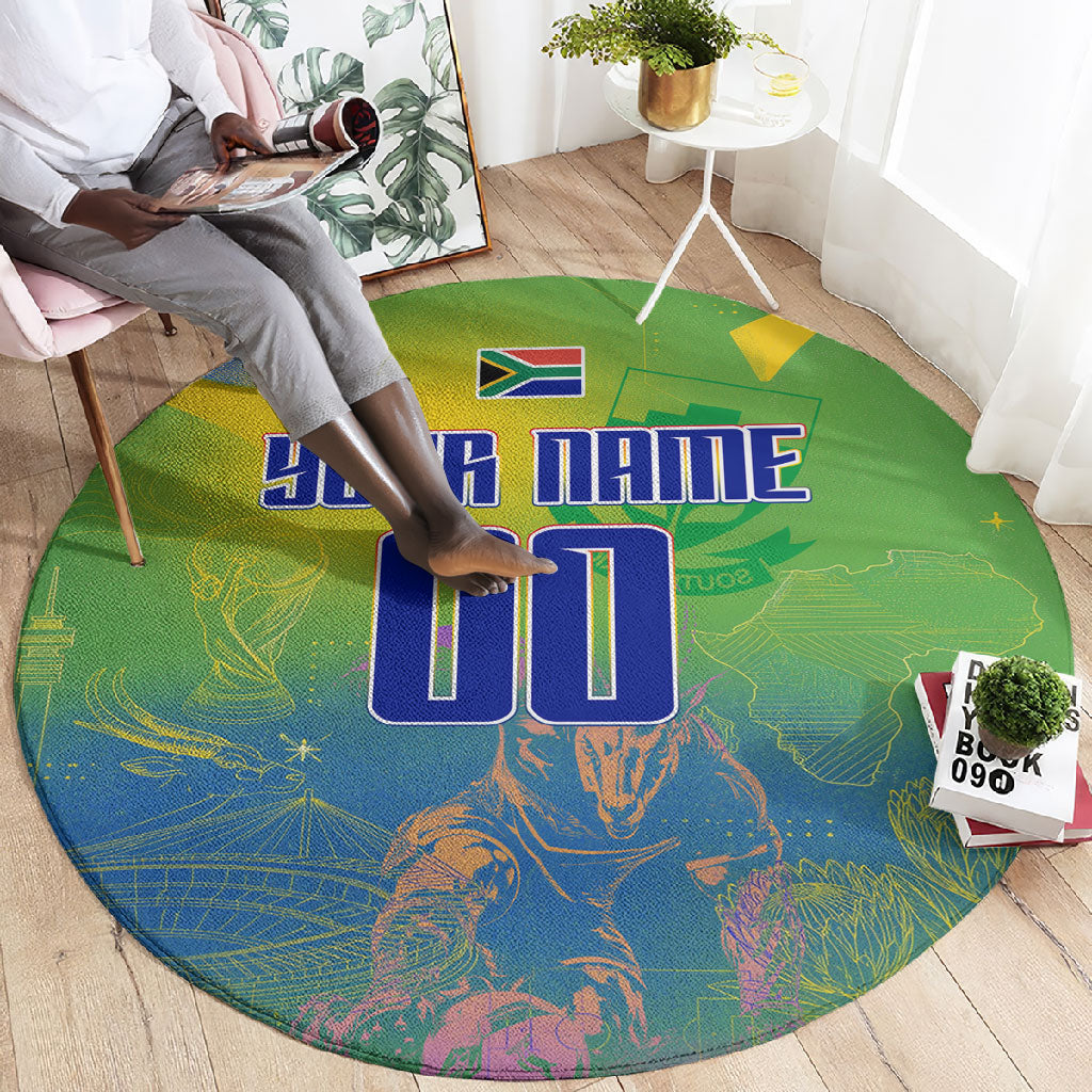 Personalized South Africa Football Round Carpet Springbok Champion Soccer Mascot Protea