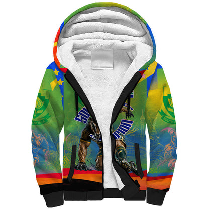 Personalized South Africa Football Sherpa Hoodie Springbok Champion Soccer Mascot Protea