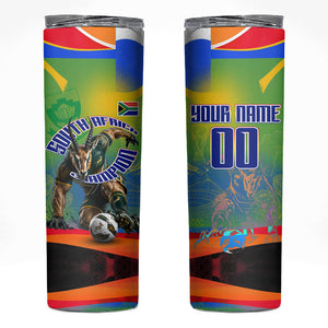Personalized South Africa Football Skinny Tumbler Springbok Champion Soccer Mascot Protea