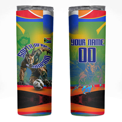 Personalized South Africa Football Skinny Tumbler Springbok Champion Soccer Mascot Protea