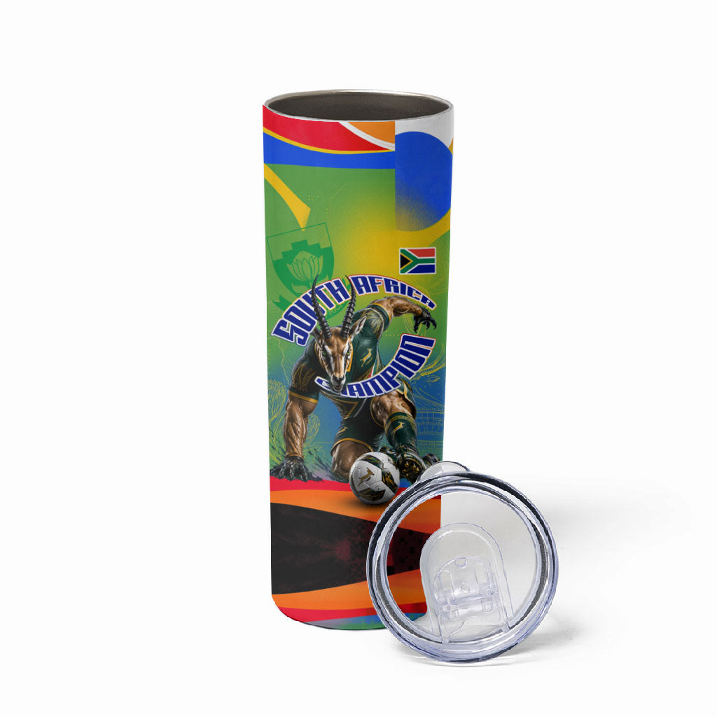 Personalized South Africa Football Skinny Tumbler Springbok Champion Soccer Mascot Protea