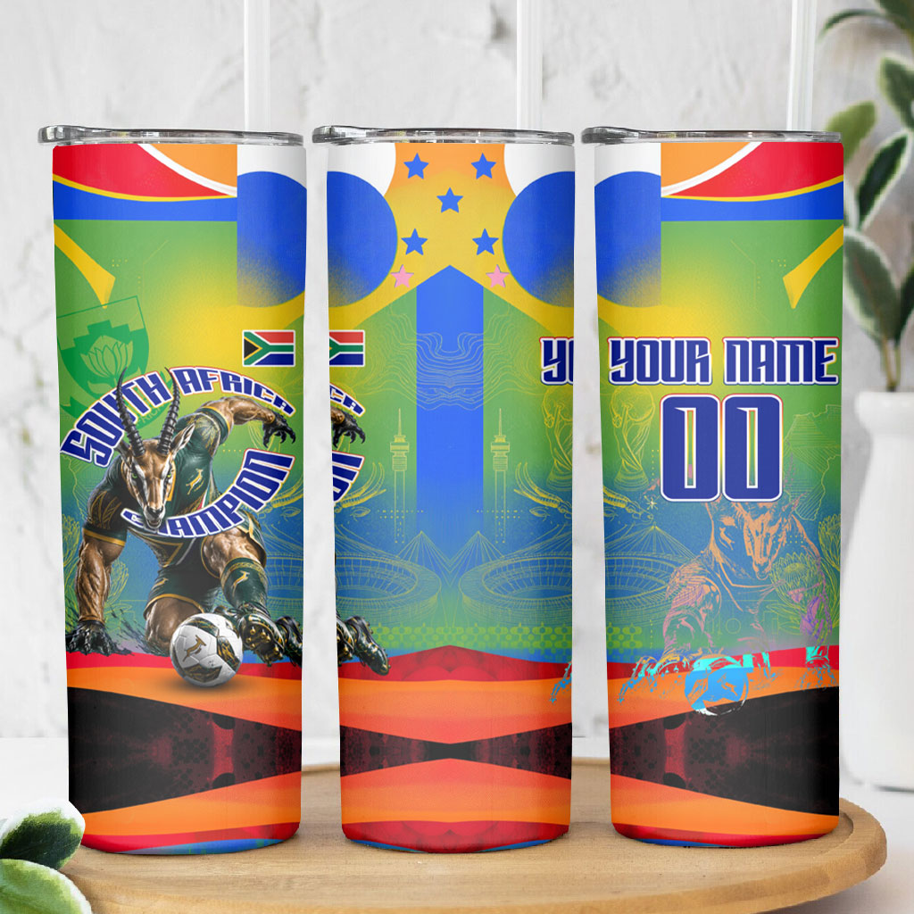 Personalized South Africa Football Skinny Tumbler Springbok Champion Soccer Mascot Protea