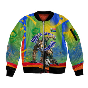Personalized South Africa Football Sleeve Zip Bomber Jacket Springbok Champion Soccer Mascot Protea