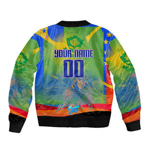 Personalized South Africa Football Sleeve Zip Bomber Jacket Springbok Champion Soccer Mascot Protea