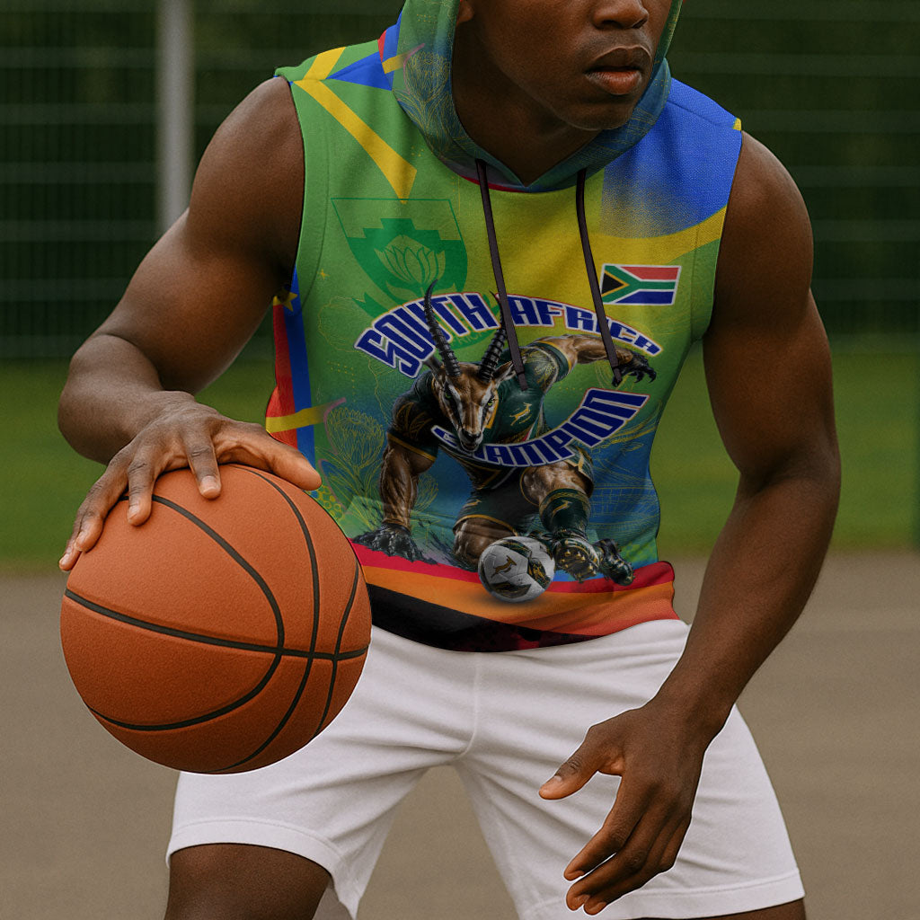 Personalized South Africa Football Sleeveless Hoodie Springbok Champion Soccer Mascot Protea