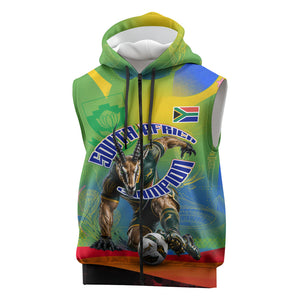 Personalized South Africa Football Sleeveless Zip Hoodie Springbok Champion Soccer Mascot Protea