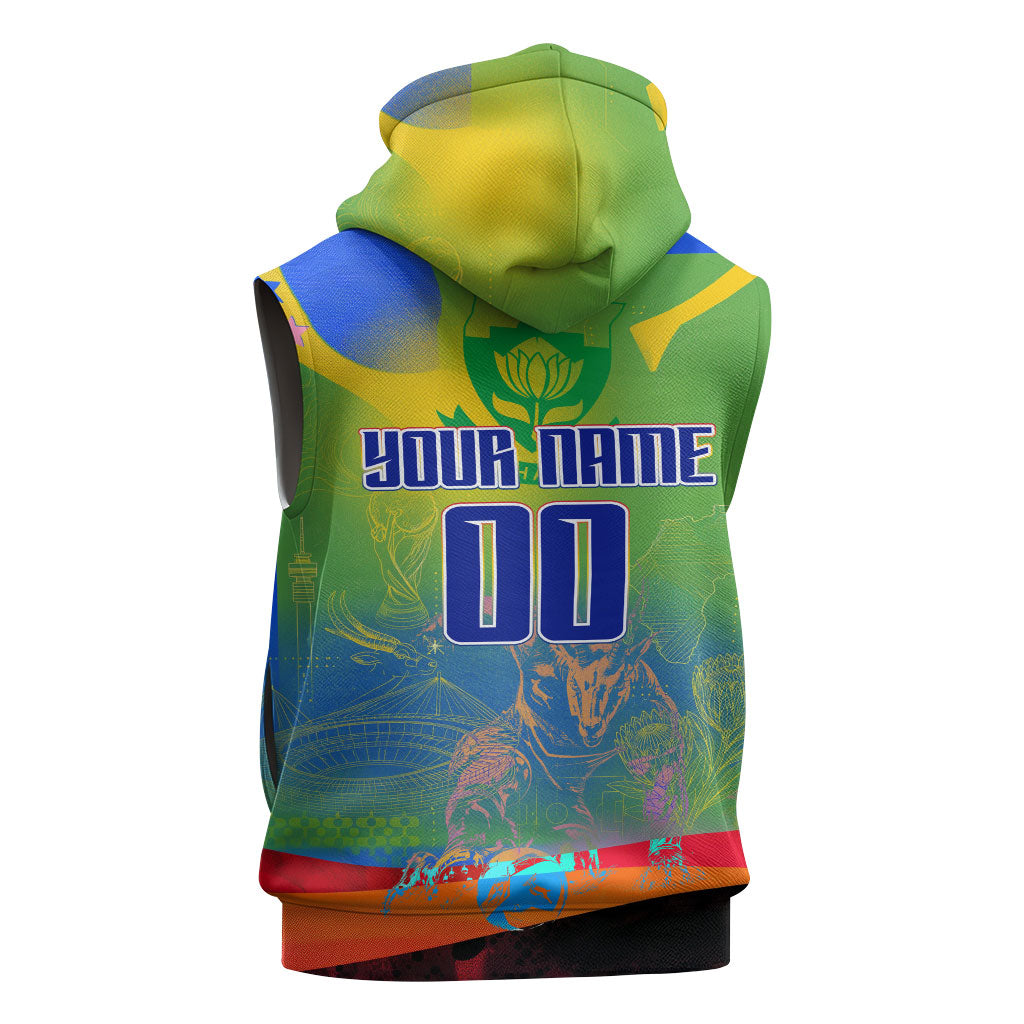 Personalized South Africa Football Sleeveless Zip Hoodie Springbok Champion Soccer Mascot Protea