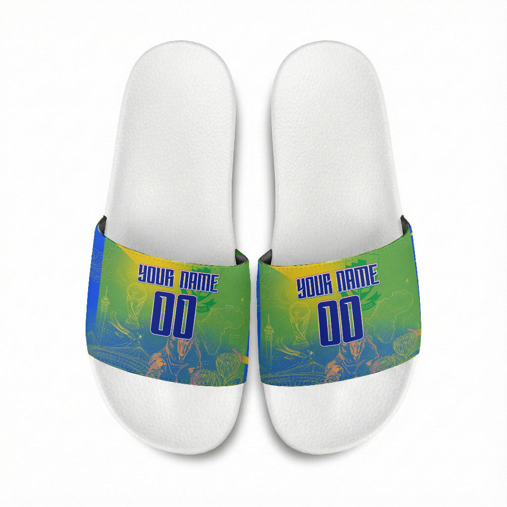 Personalized South Africa Football Slide Sandals Springbok Champion Soccer Mascot Protea