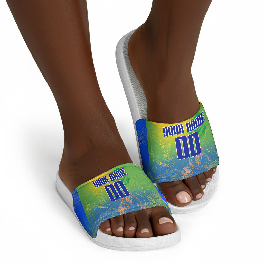 Personalized South Africa Football Slide Sandals Springbok Champion Soccer Mascot Protea